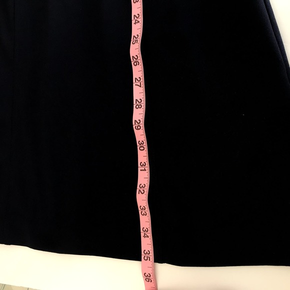 Vince Camuto Dress 8 Ivory Blue Sheath Colorblock V Neck Short Sleeve Scuba FLAW - Picture 9 of 14